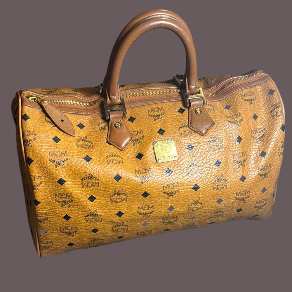 MCM Cognac Logo Duffel Bag